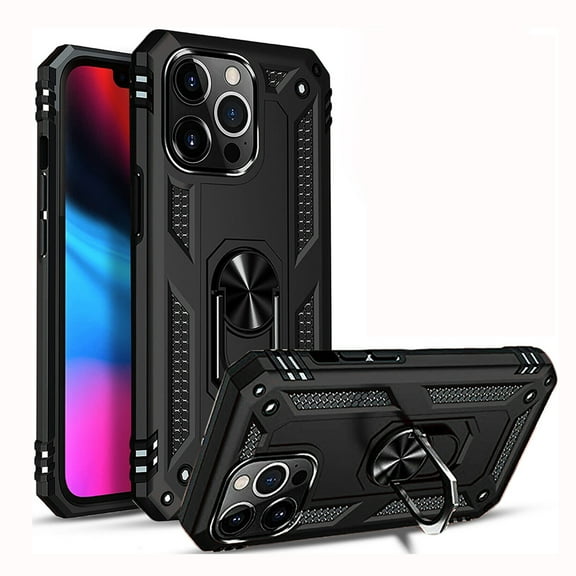 For iPhone 14 Plus Pro Max Case Shockproof iPhone Cover with Built-in 360° Rotate Ring Holder, Black