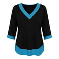 thumbnail image 5 of Enjoytime 3/4 Length Sleeve Womens Tops Patchwork V-Neck Flowy Shirts Trendy Casual Work Plus Size Blouse, 5 of 8