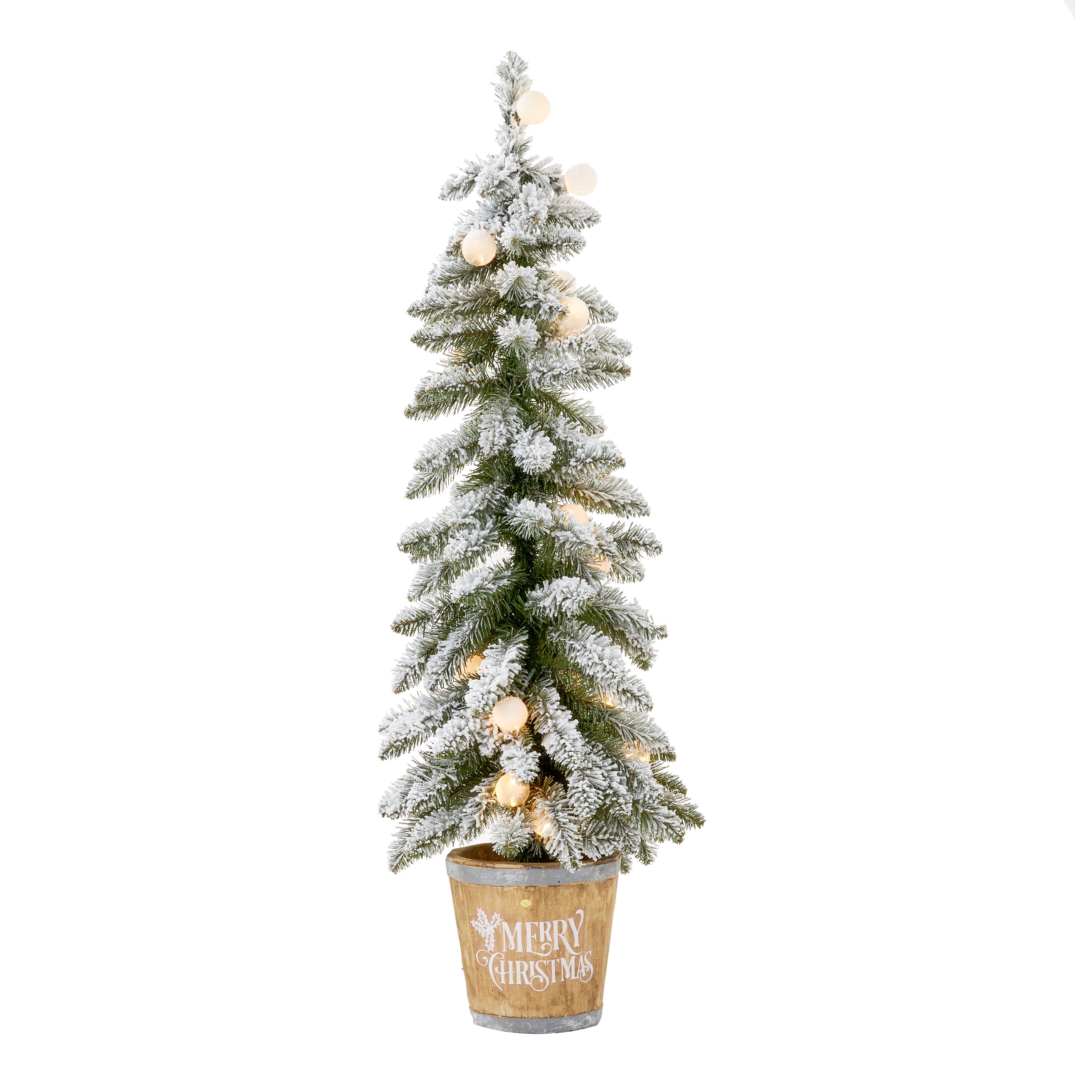 Holiday Time 4Ft Pre-Lit Christmas Joy Flocked Potted Tree, Color-Changing Led, Green, 4' - Walmart.com