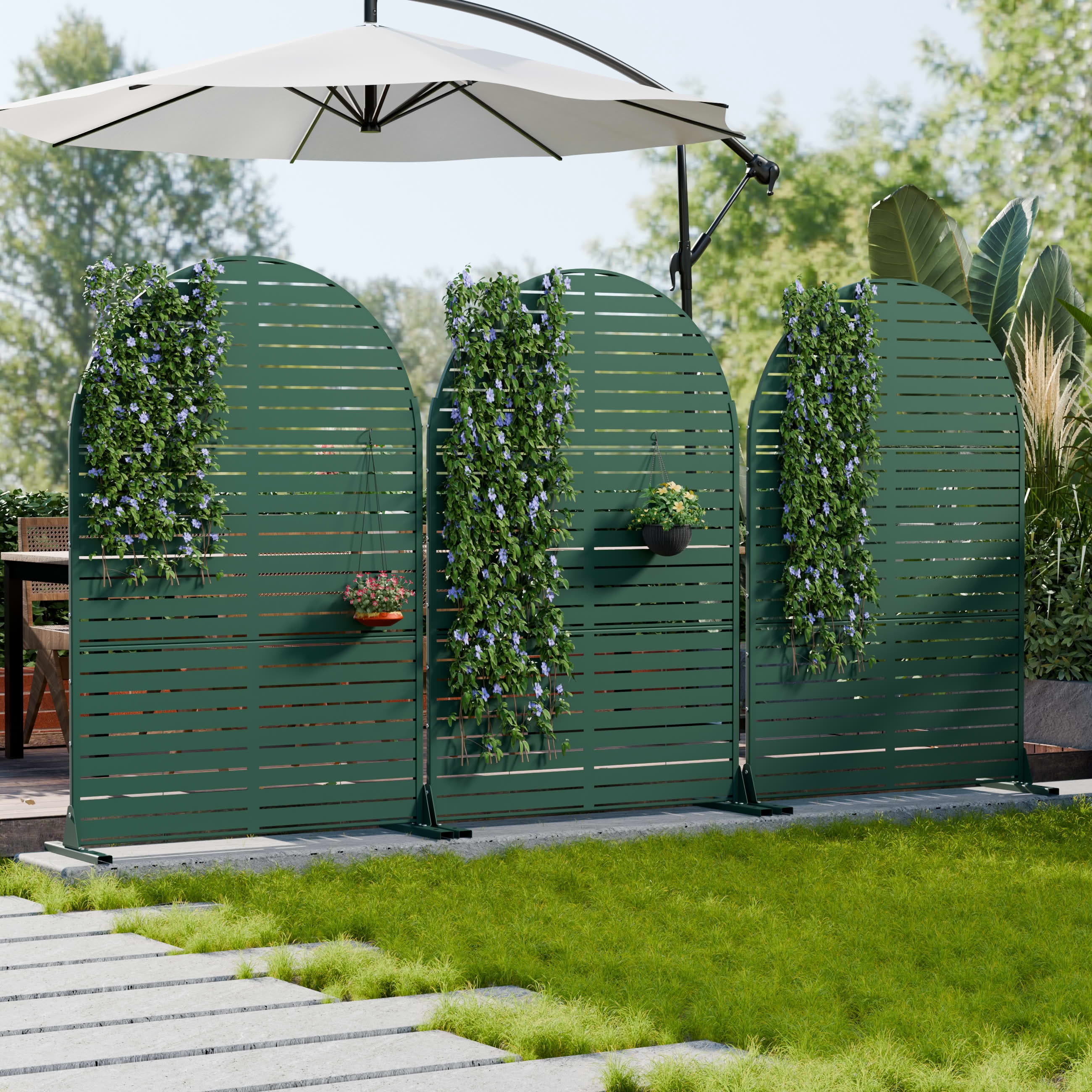 MAYEERTY Outdoor Metal Privacy Screen 6ft × 4ft Dark Green, 3-Panel Classic Louvered, Rust-Resistant for Patio