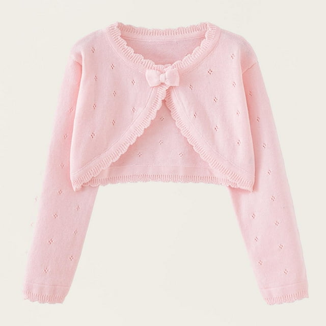 LIaqionyy Girls Cardigan Sweater Kids Knit Long Sleeve Button Closure Cover up Cropped Jacket Tops