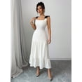 thumbnail image 3 of Women's Square Neck Wide Strap Dress with Tiered Bow and Lining 95% Polyester 5% Elastane for Elegant Everyday Wear, 3 of 11