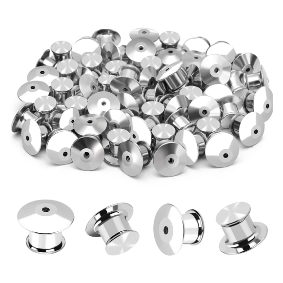 60PCS Locking Pin Back Metal Pin Backing, Locking Pin Keeper Clasp for Brooch Enamel Lapel