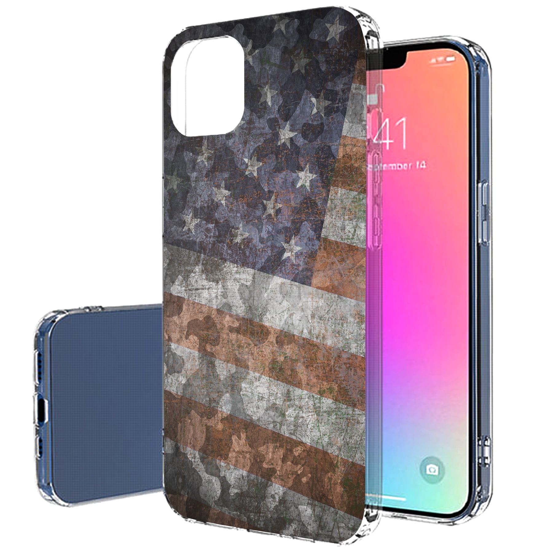US American Flag 2 Print Thin Gel Cover Flexible Light Weight Anti-Scratch TalkingCase Slim Case for Apple iPhone 13 Mini Soft USA