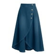 thumbnail image 5 of Women's Asymmetrical Wrap Hem A-Line Denim Skirt Stretch High Waist Elegant Swing Business Casual Jean Skirts, L, 5 of 5