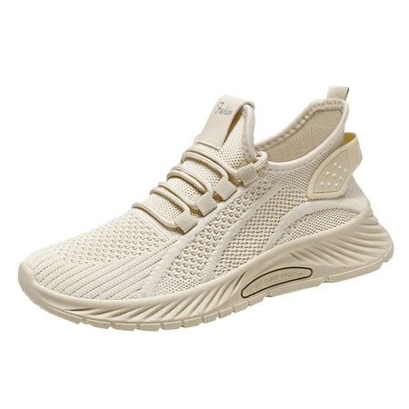 Fauean Sneakers for Women Round Toe Lace up Casual Sneakers Breathable Fitness Walking Shoes Beige Size 38