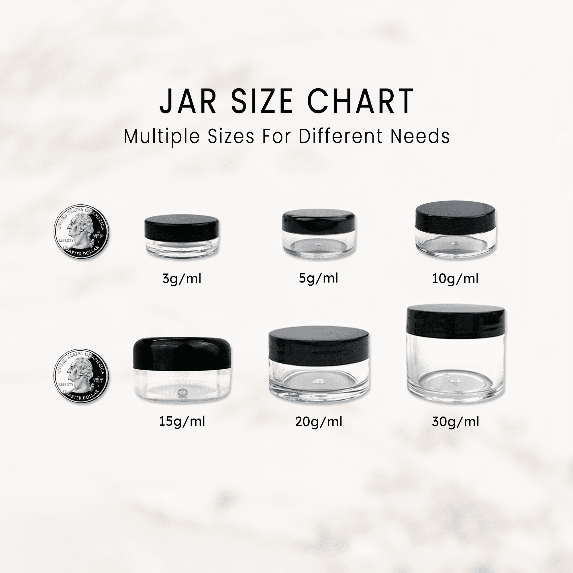 5g/5ml High Quality Acrylic Leak Proof Clear Container Jars with Black Lids (500 Jars)