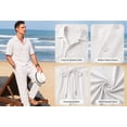 thumbnail image 4 of RICHCOIN Men 2 Piece White Casual Summer Beach Outfit Set Short Sleeve Button Shirt & Loose Pant Size XL, 4 of 7