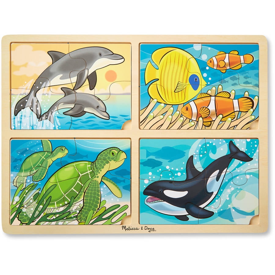 Melissa & Doug Sea Life 4in1 Wooden Jigsaw Puzzle Dolphin, Tropical