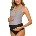 thumbnail image 5 of Ecavus Maternity Swimsuits Halter Deep V One Piece Swimwear Stripe/Black M, 5 of 6