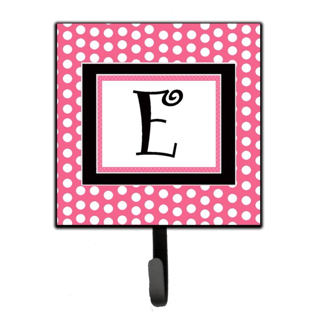 ""Caroline'S Treasures Cj1001-Esh4 Letra E Monograma Inicial-Lunares Negros Rosados Soporte Para Correa O Gancho Para Llaves Pequeño Multicolor""