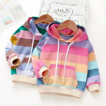 

BULLPIANO Toddler Girl Striped Hooded Jacket Coat Pullover Hoodie Outerwear Outfit 2-6T