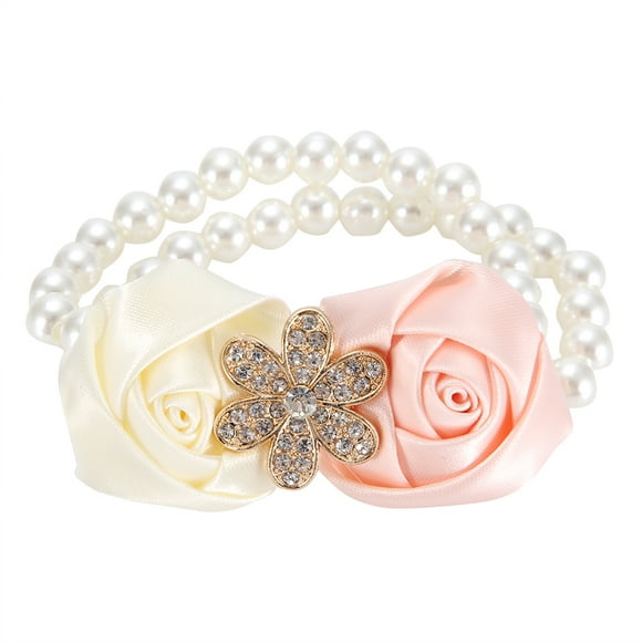 Tarente 2pcs Belle Décorations Corsage Poignet Demoiselle d'honneur Fleur Main Perle Satin (Ivoire Blanc + Rose)