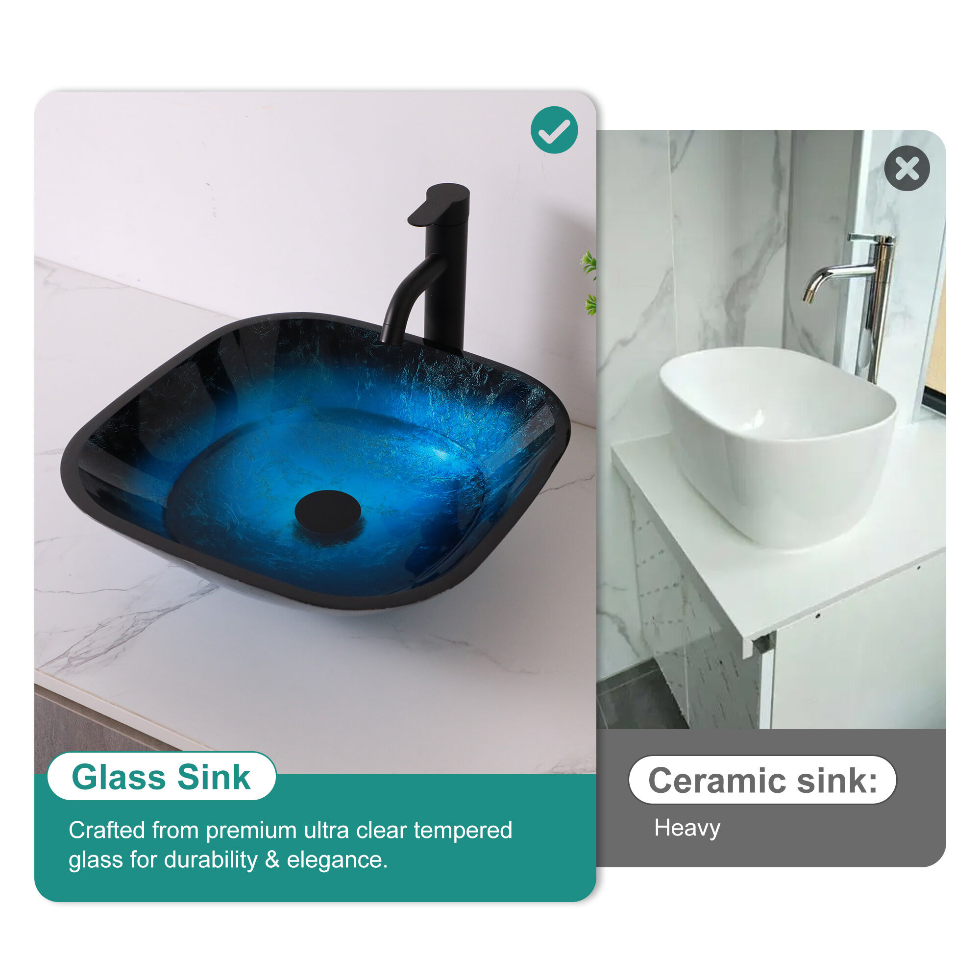 Bathroom Vanity Bathroom Artistic Tempered Glass Vessel Bathroom Sink with Faucet and Pop-up Drain, Blue,Vanity With Sink