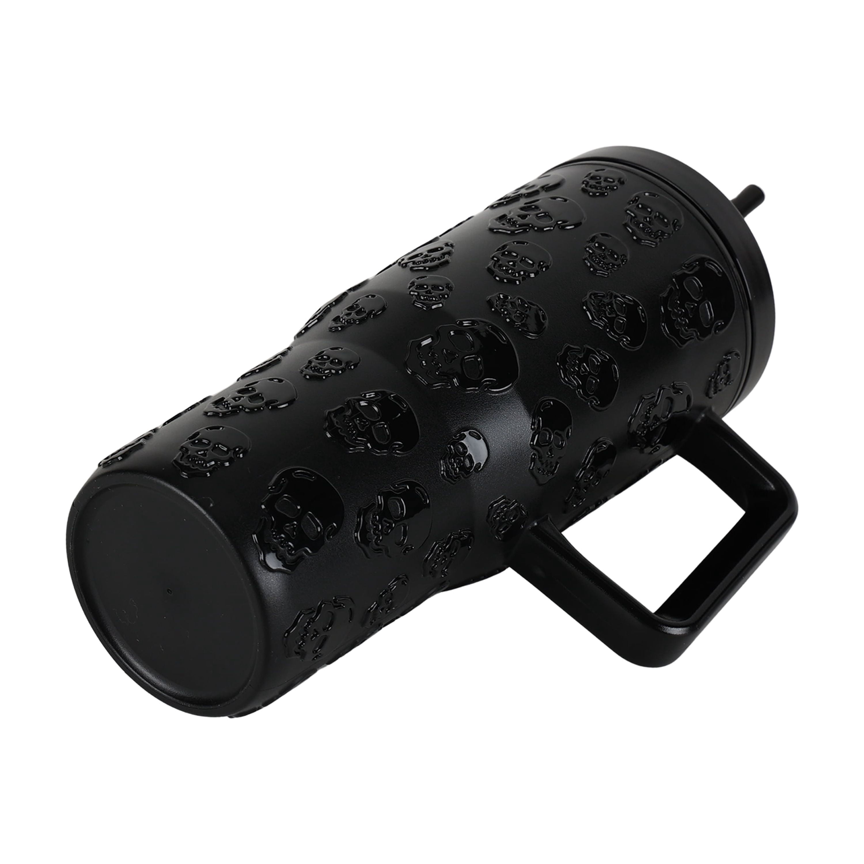 Way To Celebrate 30 Ounce Acrylic Double Wall Embossed Skull Tumbler with Straw and Handle, Black
