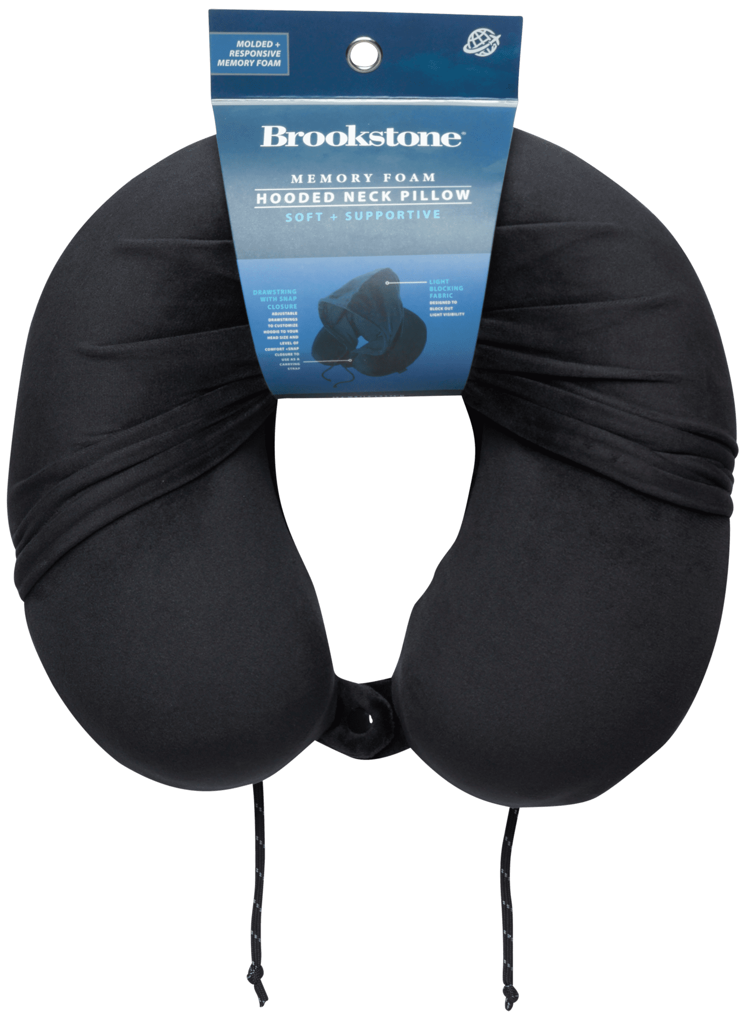 Brookstone Lightweight High Density Memory Foam Hooded Travel Neck Pillow for Adults with Sleeping Shoulder Support Walmart