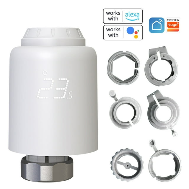 Tuya WiFi Thermostatic Radiator Valves Intelligent Wireless Mobilephone App Control Home Heating Thermostat Temperature Controller Radiator Thermostat Compatible with Alexa Amazon Google Home