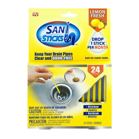 Lemon Fresh Sani Sticks Drain Cleaner and Deodorizer, 24 Count As Seen on