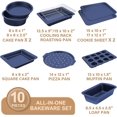 thumbnail image 3 of HONGBAKE Bakeware Sets, Baking Pans Set, Nonstick Oven Pan for Kitchen with Wider Grips, 10-Piece Including Rack, Cookie Sheet, Cake Pans, Loaf Pan, Muffin Pan, Pizza Pan - Blue, 3 of 8
