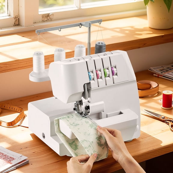 Serger Overlock Sewing Machine,1250 Stitches Per Minute,2-3-4 Thread Capability,0.7-2 Adjustable Differential Feed,with Free Arm&LED Light,Sewing Machine for Various Fabrics,White