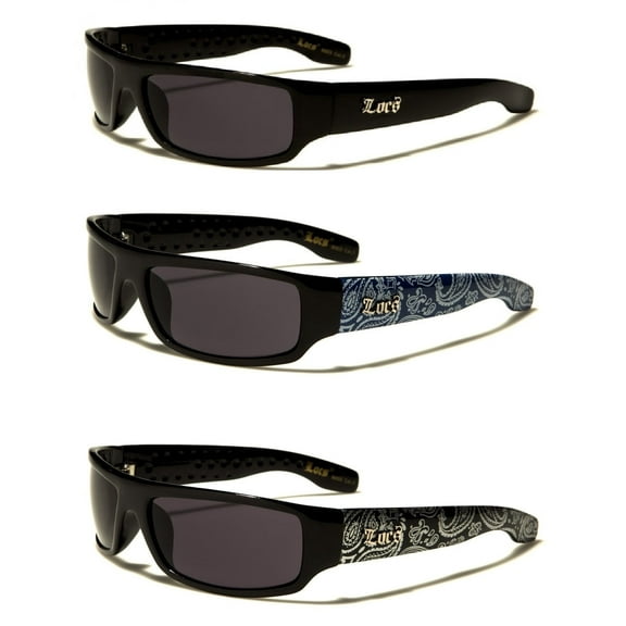 Locs 3 Pair Deal 9003 Locs 1- Black & 1- Black w/ Blue BANDANA & Black w/ Silver BANDANA Smaller adult size Sunglasses