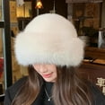thumbnail image 5 of Inglocry Womens Winter Faux Fur Bucket Hat 2025 New Fashion Solid Color Warm Plush Fluffy Hats Thick Fisherman for Women Coffee, 5 of 5
