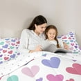 thumbnail image 4 of Manfei Chic Love Heart Twin Bedding Sets 7-Piece for Kids, White Purple Bedding Comforter Set, Fashion Cartoon Style Reversible Sheet Sets, Super Cozy Room Decor, 4 of 7