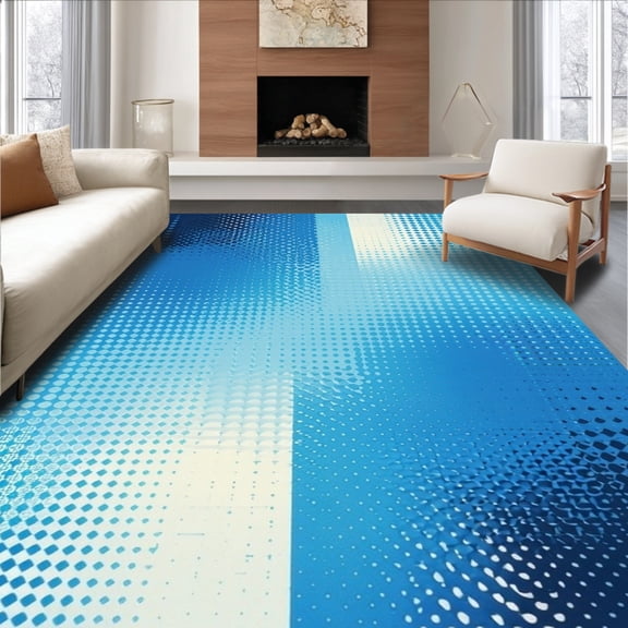 ODIKA 4'x6' Machine Washable Non-Slip Area Rug, Contemporary Antelope Spots Optical Illusion Geometric Design High Traffic Rug, Blue, 132561