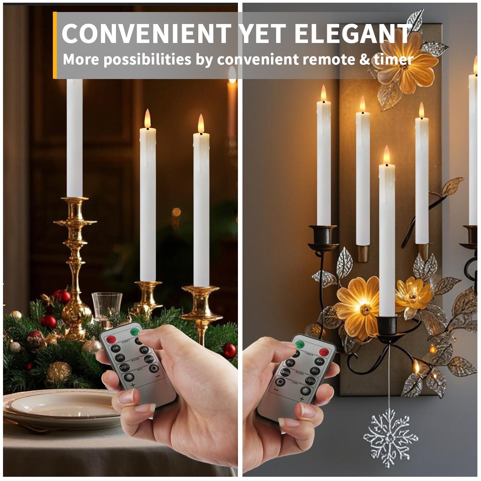 Ivory Flameless Taper Candles 6 Pack, Battery Operated LED Taper Candles with Lamp Holder, 3D Wick Lights Dropping Tear Design, Remote Control with Timer for Home Decor ,Halloween ,Christmas ,Wedding