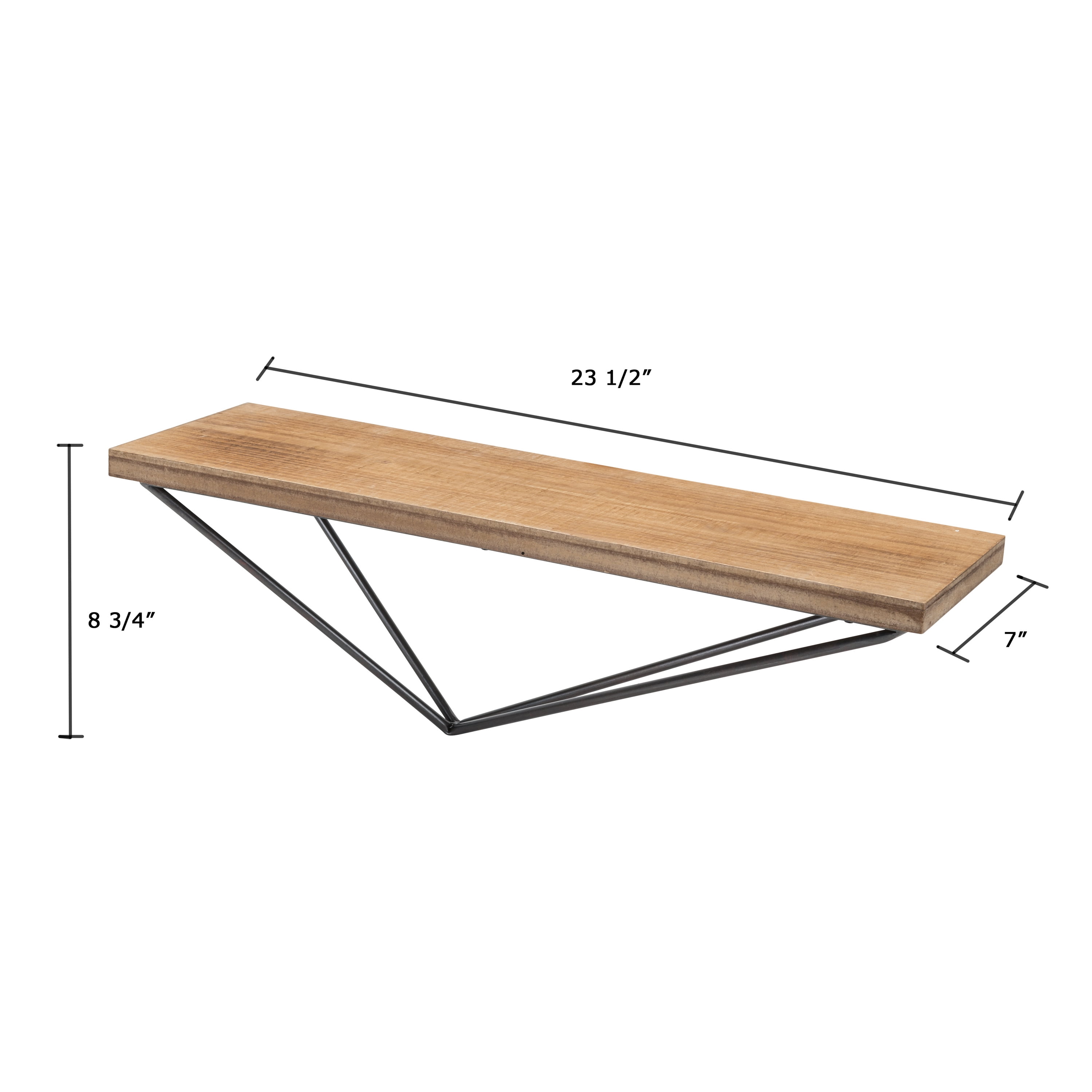 Danya B. Rustic Wall Mount Pine Wood Floating Display Shelf with Diamond-Shaped Asymmetrical Iron Bracket