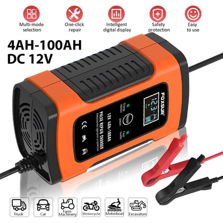 FOXSUR 12V 5-Amp Car Battery Charger/Maintainer for Wet/Gel/LiFePO4/Lead-Acid/AGM Batteries,3-Stage Quick Charger,for ATV/Motorcycle/Marine etc,Red