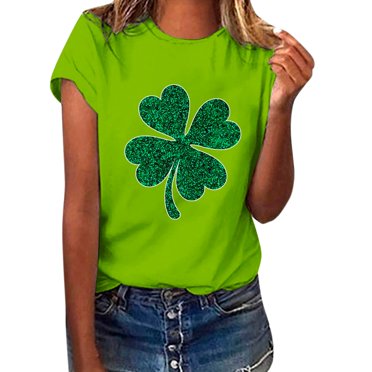 Vente de Liquidation!! T-Shirt de la Saint-Patrick pour Femmes, Vert Trèfle, Col Rond, Manches Courtes, Tunique Décontractée, Vert + Xxxxxl