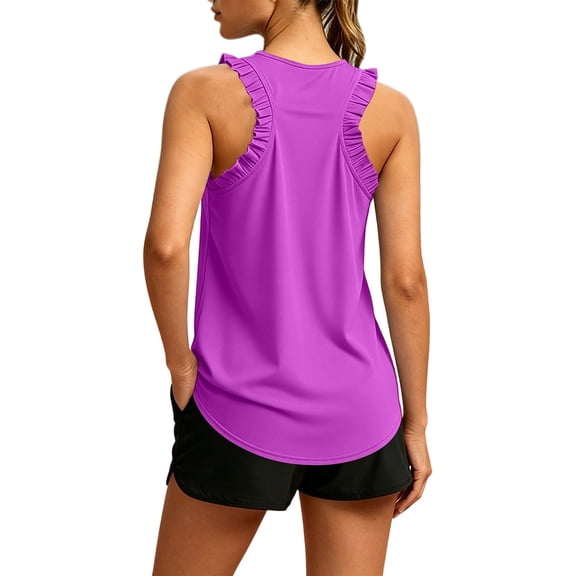 Workout Tops for Women Ruffle Sleeveless Racerback Crewneck Casual Loose Running Gym Athletic Tee Shirts Loose Fit Yoga Shirt
