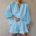thumbnail image 2 of WAYUTE Shorts Sets Women 2 Piece Outfits Oversized Solid Color Summer Shorts and Shirt Top V Neck Cozy Shirt Vacation Trendy Casual Wear, 2 of 5