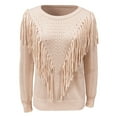thumbnail image 3 of Sweaters for Women 2025 Casual Crewneck Fringe Tassel Knitted Sweater Jumper Tops Womens Pullover Sweaters, 3 of 6