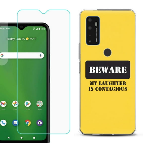 Slim-Fit Gel TPU Phone Case for Cricket Dream 5G, with Tempered Glass Screen Protector, by OneToughShield ® - Laughter