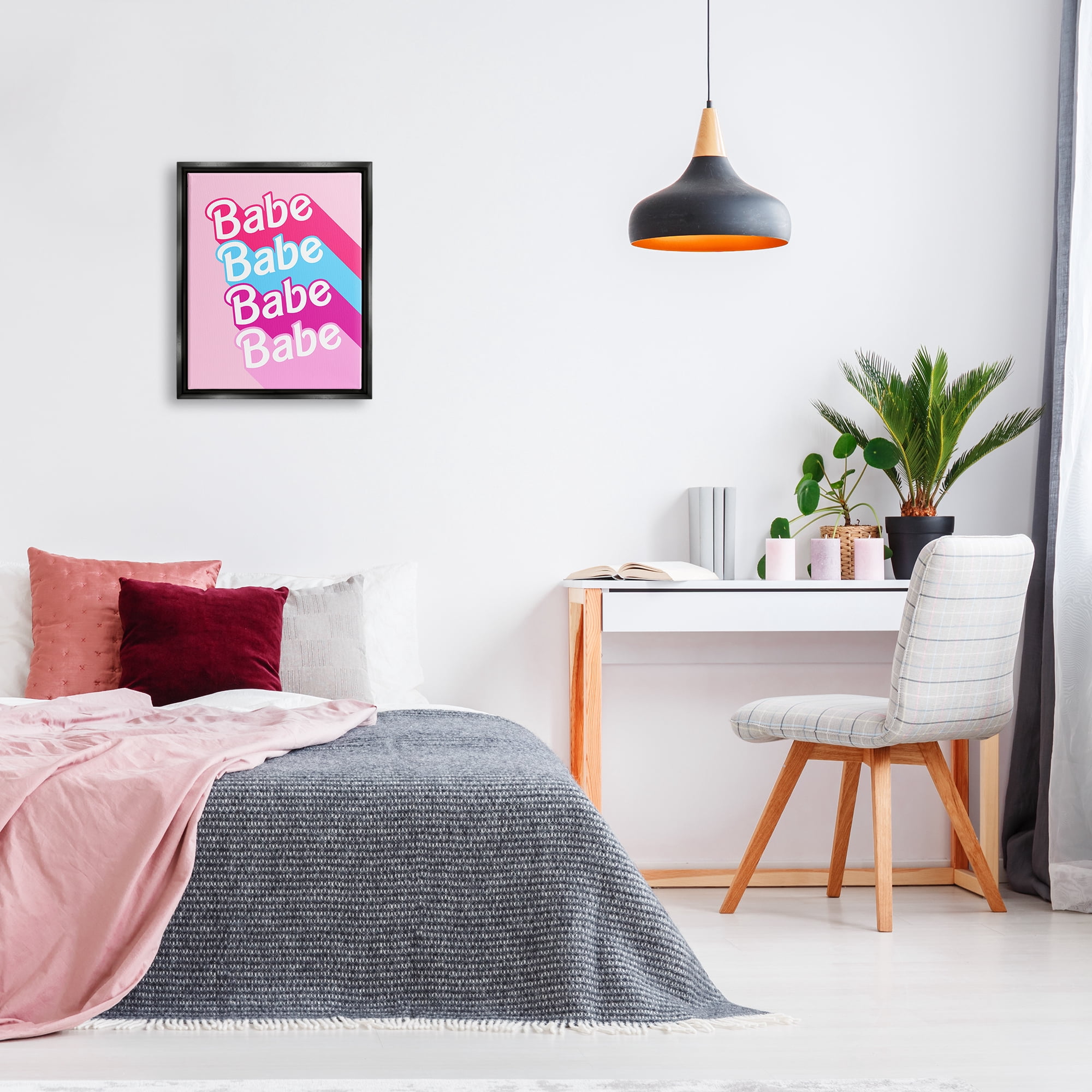 Stupell Industries Babe Glam Words Inspirational Painting Black Floater Framed Art Print Wall Art, 17 x 21