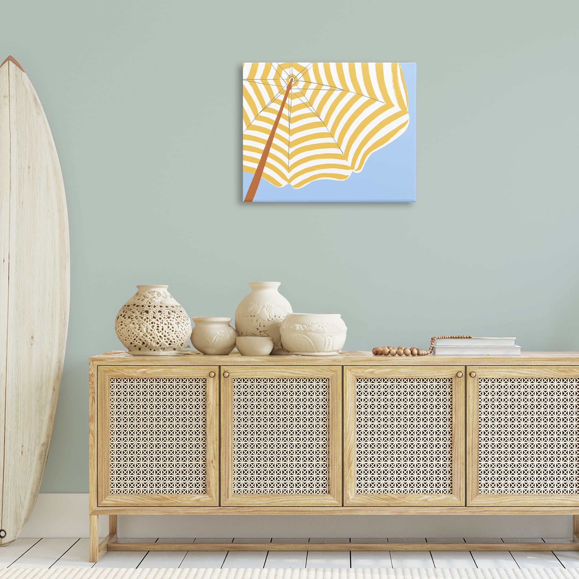 Stupell Industries Yellow & White Umbrella Coastal Painting Gallery Wrapped Canvas Art Print Wall Art, 30 x 24