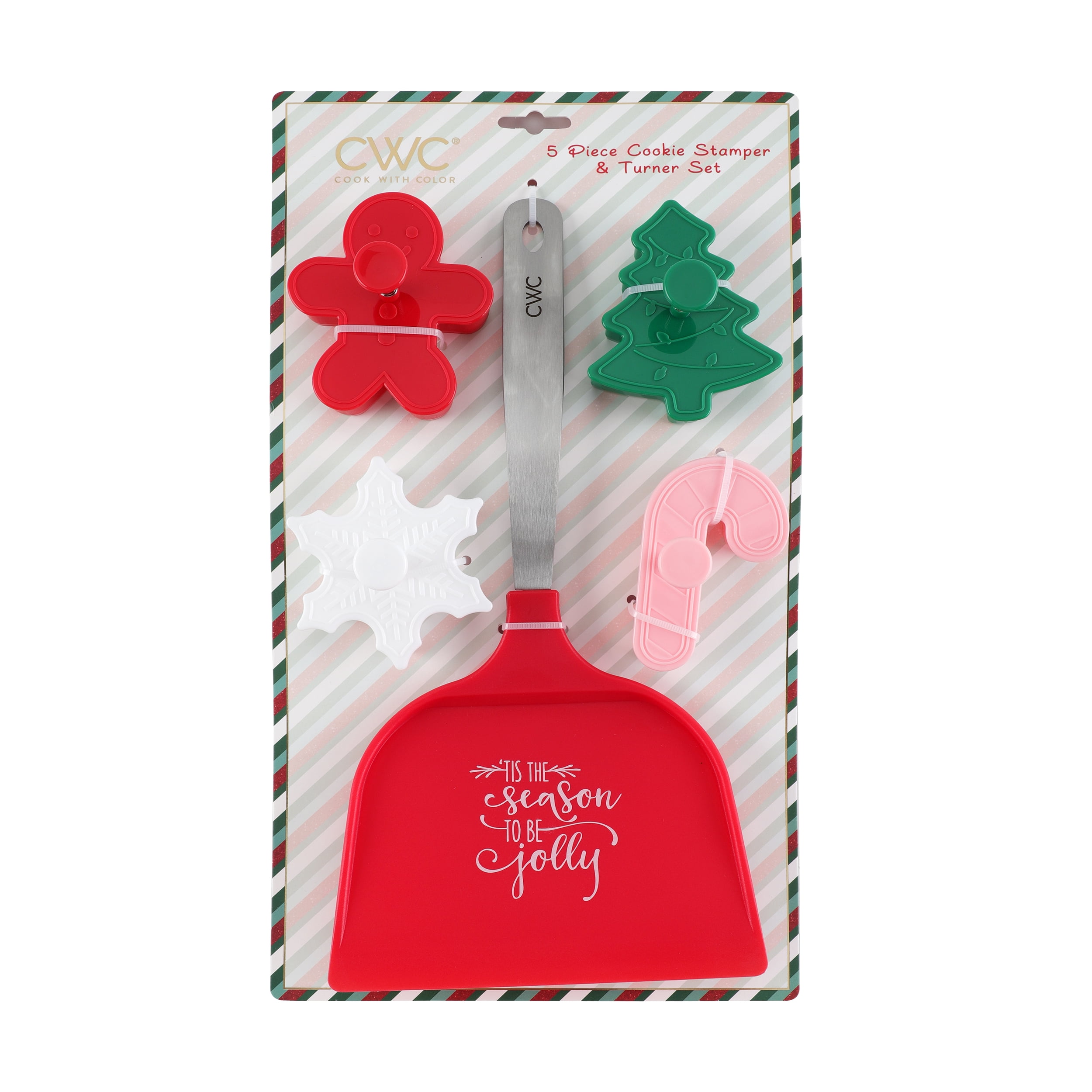 Cook With Color Red Nylon and Stainless Steel Cookie Shovel with 4 Plastic Cookie Stamps