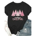 thumbnail image 3 of Woman Christmas Shirt Christmas Tree Graphic T-Shirt Pure Cotton Casual Short Sleeve Black Top, 3 of 6