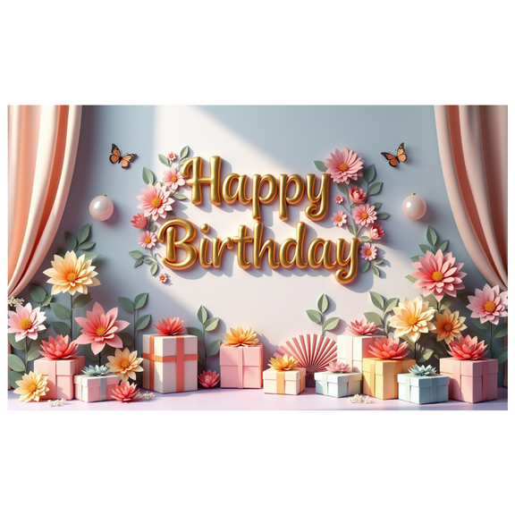 Floral Design Birthday Banner Decorative Flowers Celebration Banner for Birthday Party Indoor Decoration Event Celebration