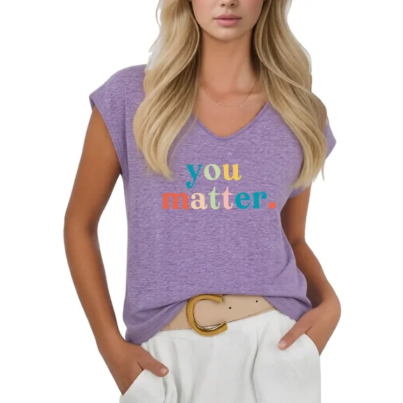 Cozymy Women's Whimsical You Matter Quote V-Neck Sleeveless T-Shirt Loose Fit Everyday Tank Top