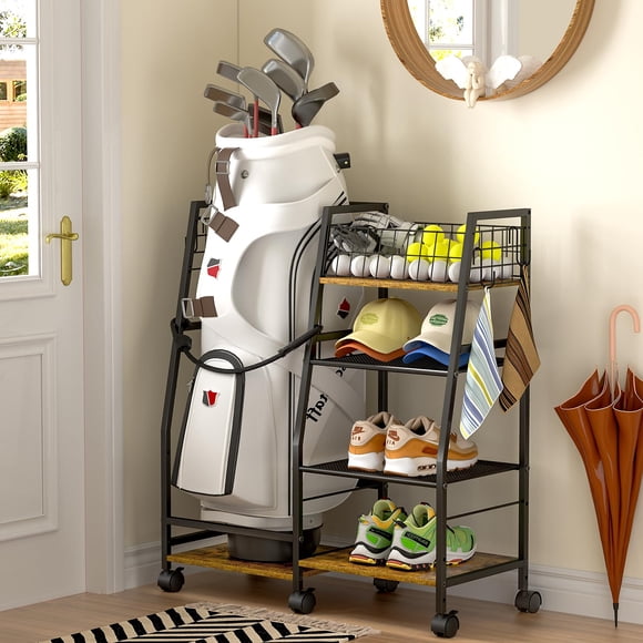 Estante de almacenamiento de garaje para bolsas de golf DAOUTIME con ruedas, negro