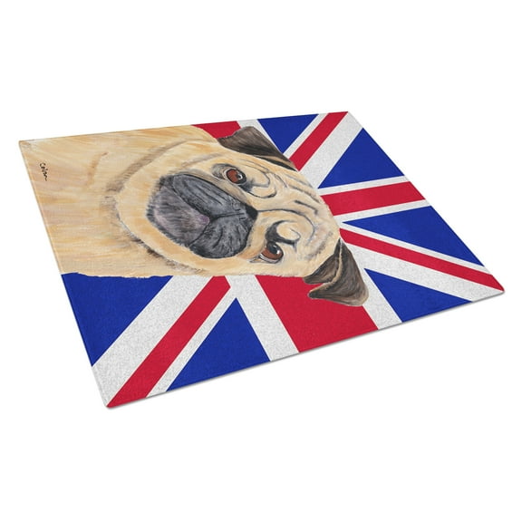Caroline's Treasures Pug with English Union Jack British Flag Glass Cutting Board Large Size