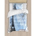 thumbnail image 3 of Home Decor King Size Duvet Cover Set, Surreal Watercolors Paint of Eiffel Tower with Rain Splashes Paris Culture Landmark, Decorative 3 Piece Bedding Set with 2 Pillow Shams, Blue, by Ambesonne, 3 of 3