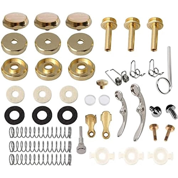 Trumpet Valve Repair Kit with Finger Buttons Connecting Rods Valve Caps Piston Guides Spring Felt Washer Water Key Spit Valve Assembly Set of 39Pcs, GOLD$$Music