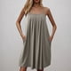 thumbnail image 3 of Camisón de mujer con bolsillos, sin mangas, con pliegues en la parte delantera, cuello redondo, 3 of 6