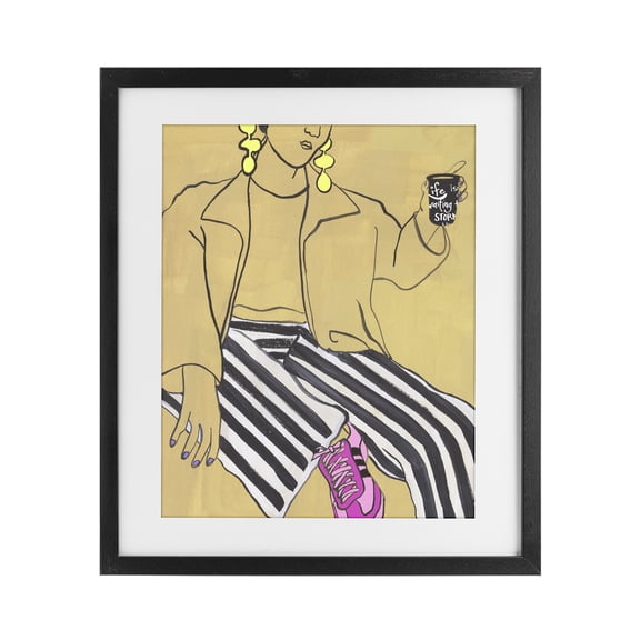 Stupell Industries Art Deco Fashion Girl in Stripes Black Framed Print Under Glass, 13 x 16, by Melissa Wang
