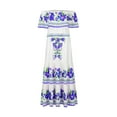 thumbnail image 5 of Robe Longue Style Mexicain à Épaules Dénudées pour Femmes, Mode Décontractée, Vacances, Manches à Volants, Imprimé de Fleurs, Robe Maxi (X-Grand Jaune), 5 of 5