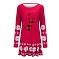 thumbnail image 4 of Naughtyhood Christmas Dresses for Women,Women's Casual Christmas Printed Round Neck Ruffle Hem Long Sleeve Dress Red L, 4 of 5